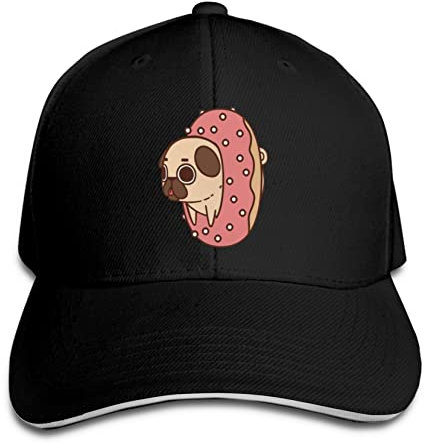 Cartoon Donut Pug Baseball Cap Sandwich Cap Hip Hop Trucker Cap Classic Curved Brim Golf Sports Hat für Männer Frauen