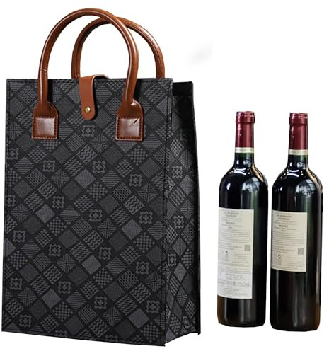 Unisex Bottlebag Shoulder Bag, Wine Bags, Bottle-Bag Bottle Bag, Bottles Carrying case with Dividing Walls Black, Removable Divider Reusable Gift Handbag for Party BBQ Picnic Travel