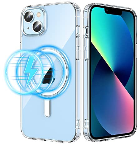 Losvick Coque pour iPhone 13/iPhone 14, Coque Magnétique Transparente iPhone 13 Compatible avec MagSafe, Housse iPhone 13 Etui iPhone 14 Protection Antichoc Rigide PC Back Fine - 6.1 - Clair