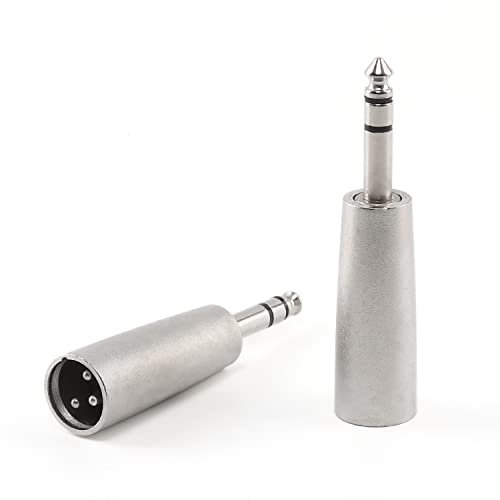 YiBiChin XLR Male Plug 3 Pins to 1/4 (6.35mm) TRS Stereo Jack Adapter, Balanced Male XLR to Quarter Inch Male Audio Connector for Mixer, Speaker, Microphone - 2 Pack