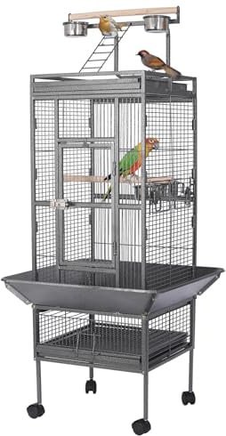 HSM Großer Vogelkäfig aus Schmiedeeisen, mit Rollständer, für Graupapageien, Nymphensittiche, Sonnensittiche, Sittiche, Sittiche, Sittiche, Kanarienvögel, Kanarienvögel