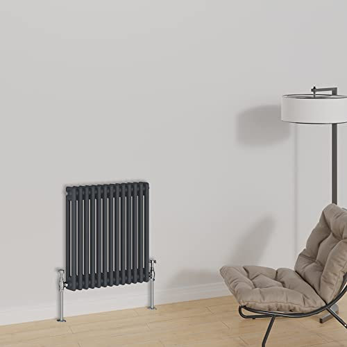 Warmehaus Radiateur horizontal traditionnel à colonne 600 x 605 mm Double panneau en fonte Anthracite Radiateurs de chauffage central
