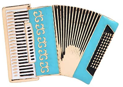 Broche bijou accordéon bleu et doré en acier inoxydable.