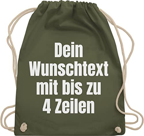 Turnbeutel Rucksack - Aufdruck selbst gestalten - Wunschtext I Eigener Text I Custom Text - Unisize - Olivgrün - personalisierter beutel stoffbeutel name personalisierte datum beuteltasche