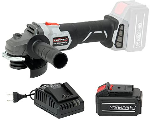 Dino KRAFTPAKET 18V-115 Bürstenloser Akku Winkelschleifer mit Akku und Ladegerät (2Ah),1170W peak (Ø 115mm, Schnitttiefe: 28mm), leicht, kompakt, Softstart, Wiederanlaufschutz, Motor bürstenlos
