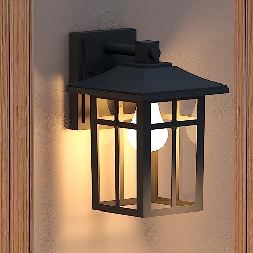 S'AFIELINA® Wandleuchte Aussen, IP44 Wasserdicht, Außenlampe Wand für Terrasse, Aussenleuchten Hauswand, Aussenlampe E27 Fassung, Wandlampe Außen Schwarz, 1 Stück