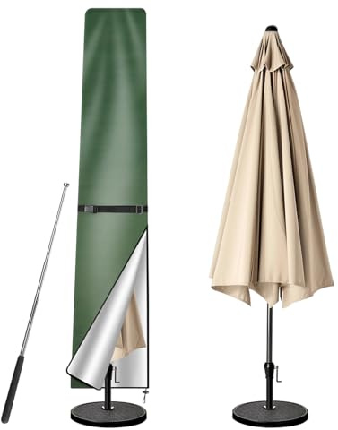 wiipara Parasol Cover with Rod, Parasol Protective Cover fit for Waterproof UV-Block Windproof Large Umbrella Cover with Zip and Storage Bag for Garden Outdoor (Green, 190x30(top) x50(bottom) cm)