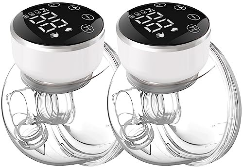 Wearable Breast Pump Hands Free of Longer Battery Life & LED Display, Portable Electric Breast Pump with 3 Modes & 9 Levels & Low Noise, 24 mm Flange, 2 Pcs White