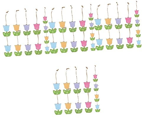 DOITOOL 48 Stück Ornamente Blumenverzierungen Sommerschild Sommer-Weihnachtsbaumschmuck Helle Hausdekorationen Für Zuhause Frühlingsornamente Tulpen Kleiner Holzbaum Büroschmuck