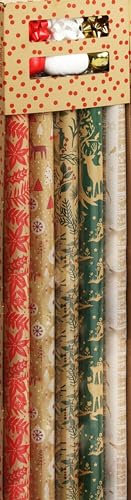 made2trade Weihnachtliches Geschenkpapier-Set mit Bändern - 11 Teilig - 200x70cm - Vintage Mix - 1er