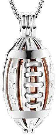 VCCWYQK American Football Einäscherung Medaillon Halskette für Asche von geliebten Menschen Edelstahl Memorial Urne Schmuck Frauen Männer Keepsake Mode Halskette