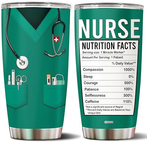 WONWIX Tazza da infermiera con fatti nutrizionali, tazza da caffè, regalo da 590 ml, tazze da viaggio per compleanno, Natale, apprezzamento, settimana, scuola, laurea, regalo per infermieri e