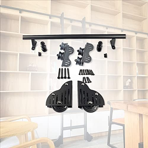 Sliding Ladder Hardware Kit with Sliding Library Rail, (No Ladder) with Pulley Extension for Round Tube Suspended Track Hardware Kit for Rail with Stable Escalator and