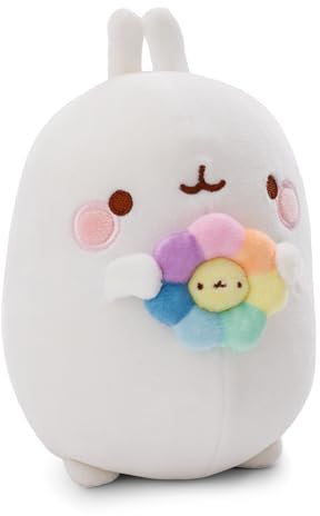 NICI Molang Kuscheltier 16cm mit Regenbogenblume in Geschenkverpackung - Niedliches Stofftier zum Kuscheln und Spielen, Molang Plüschtier für Schmusetierliebhaber - 61164, Weiß