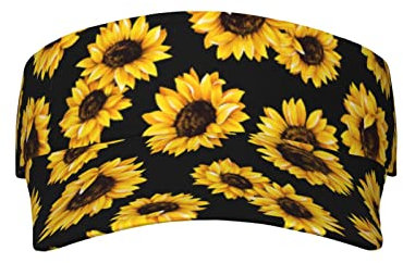 Aqsmulta Sonnenblumen-Druck, leeres Oberteil, Sport-Sonnenschutzhut mit verstellbarer Elastizität, für Damen und Herren, Schwarz, siehe abbildung, One size