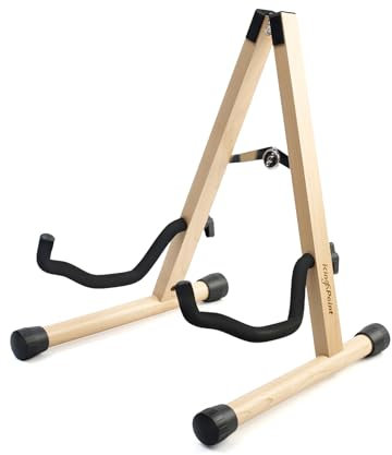 KingPoint Gitarrenständer aus Holz, Gitarrenbodenständer, akustische elektrische Holzrahmen, klappbarer Gitarrenhalter, verstellbar, für Bass, Mandoline, Banjo, Ukulele (natürliche Holzfarbe)