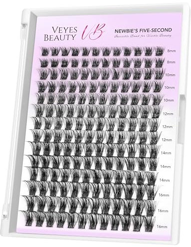 VEYESBEAUTY Faux Cils Extension Cils Newbie's Five-Second Cils Individuels Avec Colle Volume Russe Cluster Lashes Mixte Diy à La Maison Cils Individuels (Bomb, 8-16mm)