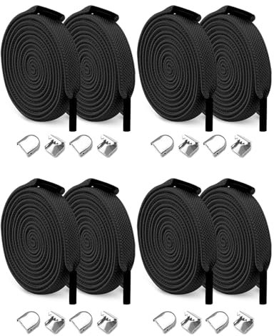4 Pares de Cordones Elasticos Zapatillas Deporte Planos, Cordones Zapatillas Deporte Sin Atar, Duradero Cordones Elasticos Niños Adultos, Cordones Anchos para Zapatillas 8mm con Hebilla Metal