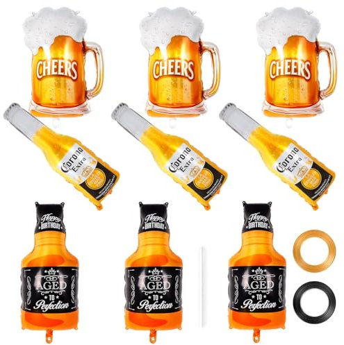 9 Pièces Bière Ballons, Bottle de Vin Aluminium, Géant Fête, Ballon Bouteille Verre à Vin, Décoration d'Anniversaire, pour Mariages Festival Vacances