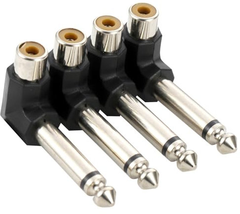 Greluma 4 piezas Adaptador de audio RCA en ángulo recto a TS de 6,35 mm, conector macho mono de 1/4 de 90 grados a conector hembra RCA para amplificador de altavoz y sonido de guitarra