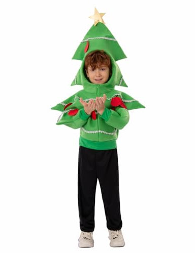 maxToonrain Kids Christmas Tree Costume, Green Hood with Gold Star, Christmas Children's Fancy Dress Boys and Girls Santa Costumes Jacket (X-Large)