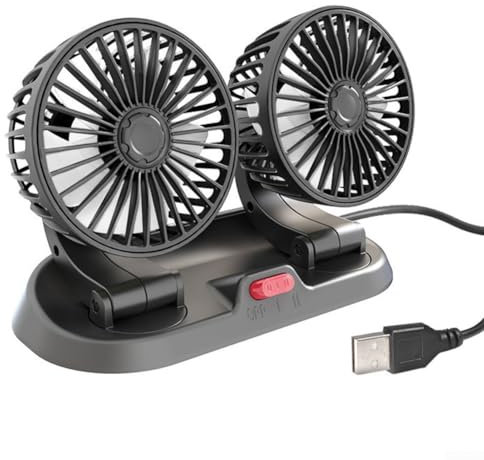 Zilimontt Ventilatore a velocità variabile per schienale auto, doppia testa, compatibile con ricarica USB, ventola regolabile a 360°, per auto, SUV, camper, ATV e barche