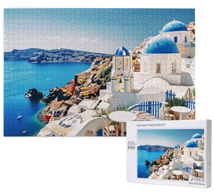 Santorini Griechische Insel Meer Blick Gedruckt Holzblock Puzzle - 1000 Teile (Box) Puzzle Bildung Spiel - Heimdekoration Puzzle