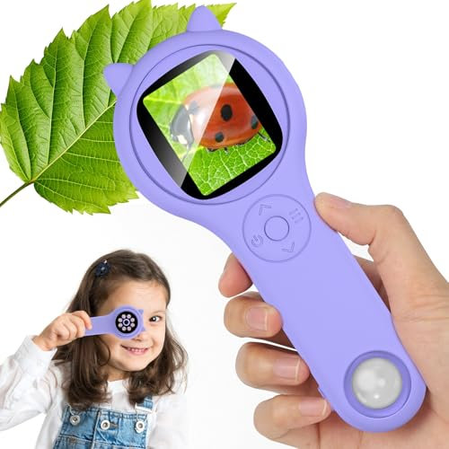 Microscope pour Enfants, Vankarr Microscope de Poche 500X avec écran IPS 2,0, Jouet éducatif pour la Micro-Monde, Fans de Science, Anniversaire, Noël, Violet