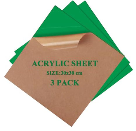 Uadme Laminas de Acrilico, 3 Pcs Placa Plastico Colores 3 mm, Panel de Hojas de Acrílico Brillante 30x30 cm, Metacrilato para Corte Láser, Pintura, Soporte de Exhibición de Fotografía (Verde)