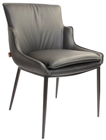SIX Komfortabler Lusso Echtleder Stuhl - Hochwertiges Rindsleder, belastbar bis 150 kg, ergonomisch, stabil, ideal für Esszimmer, Büro, Konferenzraum - in Schwarz