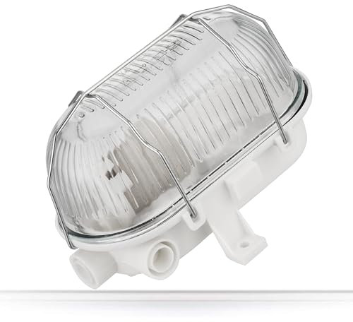 ADAKAT Bulkhead - Lámpara de sótano E27 IP54 con cubierta de cristal, rejilla metálica
