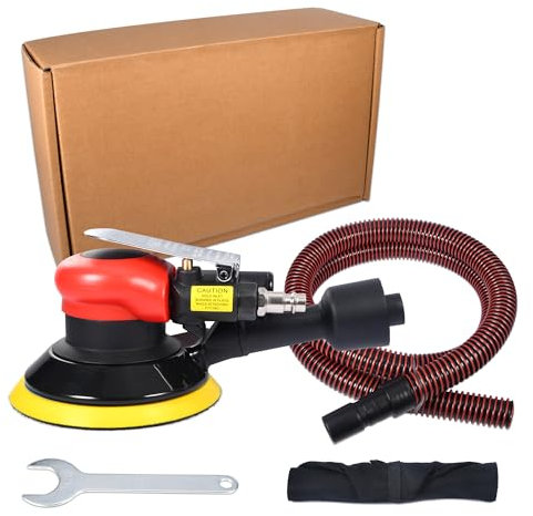 Ponceuse excentrique industrielle 125 mm à air comprimé avec collecte de poussière, ponceuse à air comprimé haute performance avec fermeture, 12000 tr/min, polisseuse multifonction (rouge)