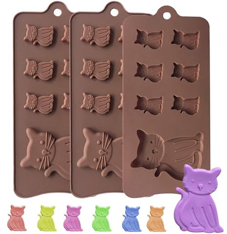 FOSDICK 3 PcsStampi Silicone Cioccolatini, Stampi Cioccolatini Forma di Gattino, Carino Stampo Cioccolato, Stampo per Cioccolato, Stampi Per Cioccolato,Dolci,Gelatina,Biscotti,Decorazione Della Torta