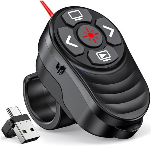 Elegamefy Finger Ring Presenter, 2-in-1 USB C Präsentation Fernbedienung für Mac Windows Linux Powerpoint, Wiederaufladbarer Pointer Wireless Presenter