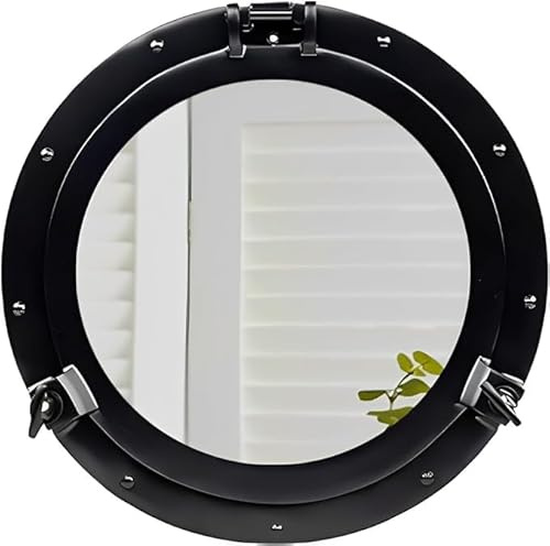 Home Dress Nautical Ship's Porthole Mirror | Premium Aluminium Transparent Window Mirrors | Round Decorative Wall Hanging Mirrors (Black, Mirror, 15 inch)