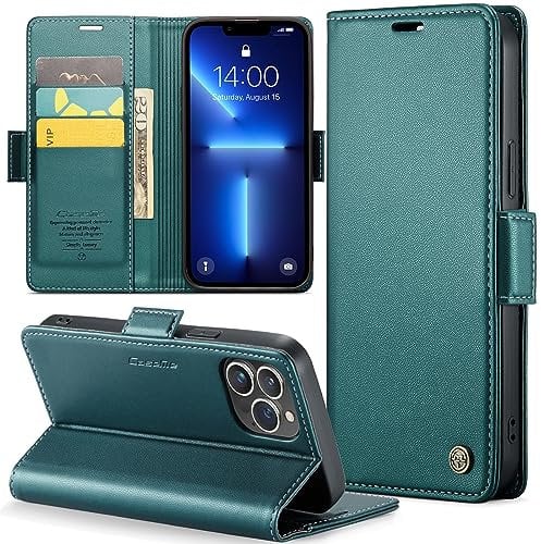 Phernykas for iPhone 13 Pro Wallet Case with Card Holder, Kickstand RFID Blocking Magnetic Closure Shockproof Protective PU Leather Case for iPhone 13 Pro Flip Case Wallet - Green