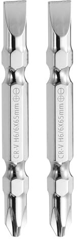 QUARKZMAN 2 Puntas Magnéticas de Destornillador de Doble Punta, 6 mm PH2/SL6, 65 mm, Vástago Hexagonal de 6.35mm, Punta Plana de Ranura en Cruz Cr-V para Destornillador Eléctrico