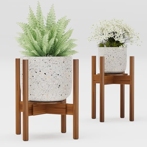 Semiocthome Adjustable Bamboo Plant Stand Indoor with Removable Tray, Wooden Flower Stand, Pot Holders Fits 20cm to 30cm Pots, Indoor Plant Stands for Living Room, Bedroom, Kitchen, 1 Pack - Walnut