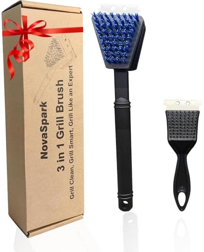 Grill Brush Extra Strong Nylon Bristle Barbecue Cleaning Kit Grill Scraper Brush for Outdoor Safe Grill Cleaner Cool Grates Heavy Duty Plastic Long Handle BBQ Brush Accessories Gift for Men/Dad 2 Pcs