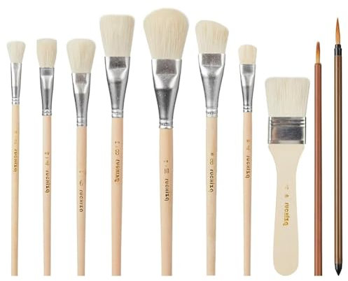 Asyduey Mopp-Pinsel für Acrylmalerei, 10-Teiliges Glasurpinsel-Set für Töpferwaren, Mopp-Pinsel-Set Aus Ziegenhaarmischung für Töpferwaren-Acrylfarbe