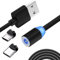 Retoo Ladekabel Magnetisches mit Nylongeflecht, 1M Universal 3 in 1 Schnellladen Magnet USB Kabel, Magnetkabel für Android, Micro-USB, Type C, Smartphone, Quick Charge, 360° Drehung (Schwarz)