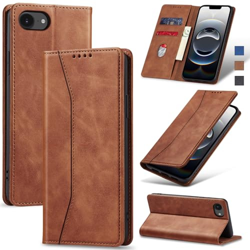 Jasonyu Handyhülle für iPhone 16E/17E, PU Leder Flip Klapphülle, Braun | Magnetische Schutzhülle, Ständer, Kartenfächern, Klappbar, Stoßfeste TPU Stoßsicher Hülle