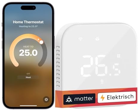 Meross Smart Elektrische Thermostat Matter, WLAN Fußbodenheizung Raumthermostat, Heizen kompatibel mit Apple HomeKit, Home Assistant, Alexa und Google Assistant, Sprachsteuerung und Zeitplan