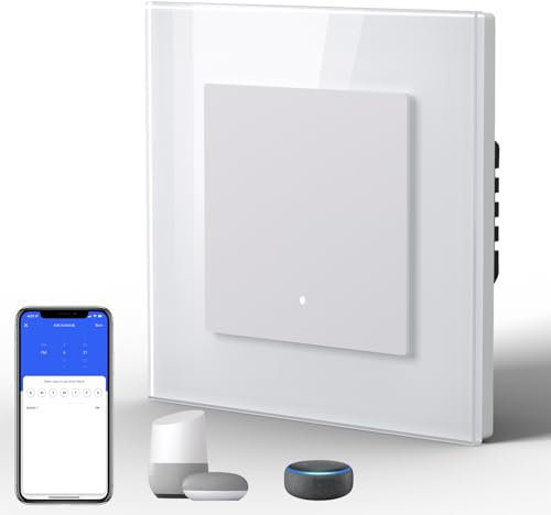 BSEED Lichtschalter Glas Smart WiFi Wechselschalter Compatibel mit Google Home und Alexa Neutrale Leitung Benötigt, 1 Fach 1 Weg,86mm Weiß