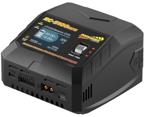 Overlander Batteries RC-S100neo Rechargeable Battery Charger with Deans to XT60 Adapter - 100W, 12A - AC/DC Battery Charger for LiPo Li-Poly Li-Ion LiFe NiCd NiMH Pb & RC Battery