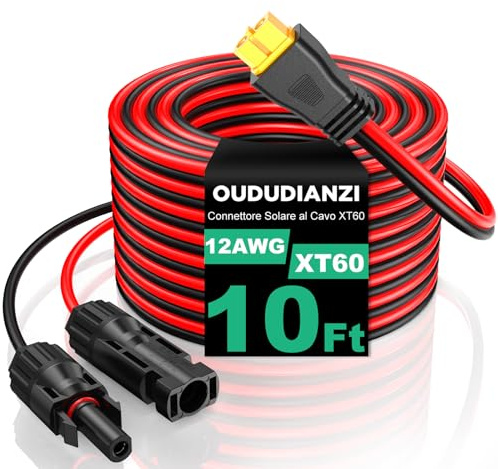 Oududianzi Solarstecker auf XT60 Adapterkabel, 12AWG Solarladekabel Verlängerungskabel (3M), XT60 Stecker auf Solar Stecker, XT60 Verlängerungskabel für Tragbares Kraftwerk - 10Ft