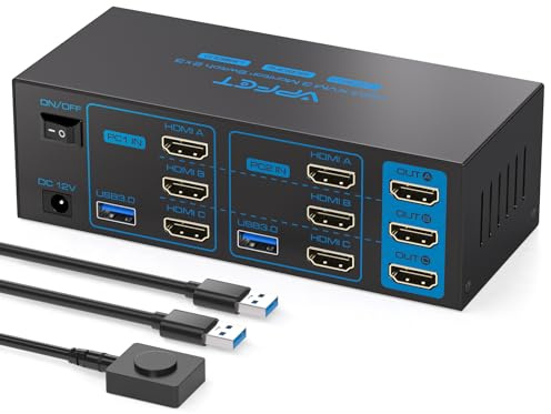 AILVLVNG HDMI KVM Switch 2 PC 3 Monitore 4K60Hz EDID KVM-Switches für 2 Computer teilen Sich 3 Monitore und 4 USB 3.0 Ports, unterstützen Anzeige Erweitern und Displayspiegeln