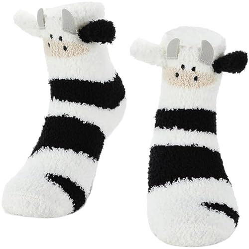 Znnhnn Kuschelsocken Damen,Flauschige Socken,Süße Kuh Sockens damens | Stoppersocken,Warme socken Damen,Dicke Wintersocken Haussocken,Bettsocken,Weihnachtssocken,Geschenke für Weihnachten, Neujahr