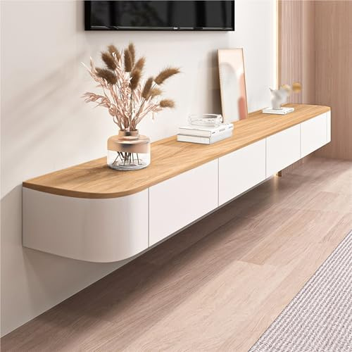 WYZSIINK 200 cm de largo, color madera para colgar TV, mueble bajo con 2 cajones, 1 solapa, para dormitorio y oficina