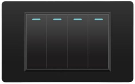 Paaruter Interruptores Eléctricos de Pared, Interruptor de Luz de 4 Posiciones, 118 mm X 74 mm, Panel de Vidrio Templado, Interruptor de Botón Mecánico, Color Negro.